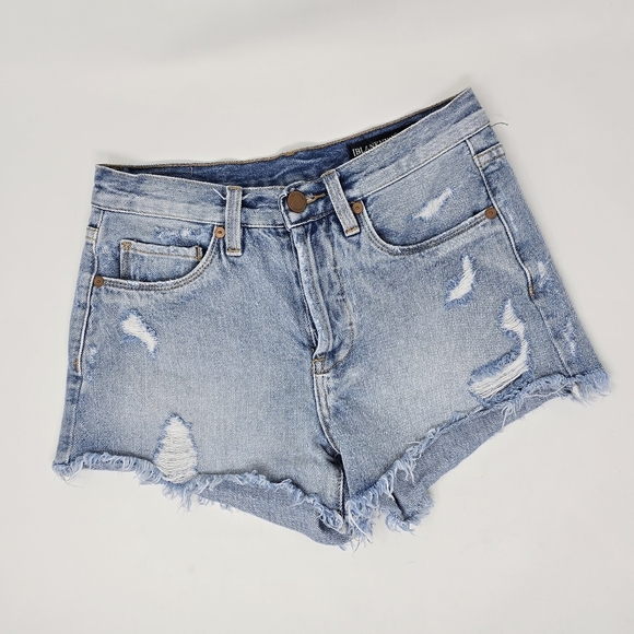BlankNYC Distressed High Rise Denim Shorts 24 - Picture 3 of 11